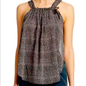 Free People Printed Gauze Smocked Cami Sleeveless Black